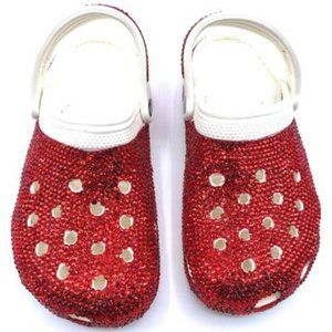 Bling RED Rhinestones Studded Customized White Clogs Adults